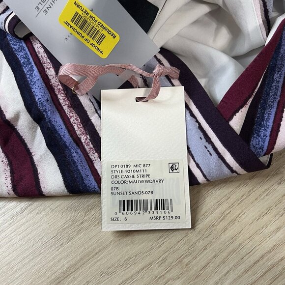 Alex Marie Cassie Dress Size 6 Surplice Wrap Midi Candy Stripe Sunset Sands - Picture 7 of 9